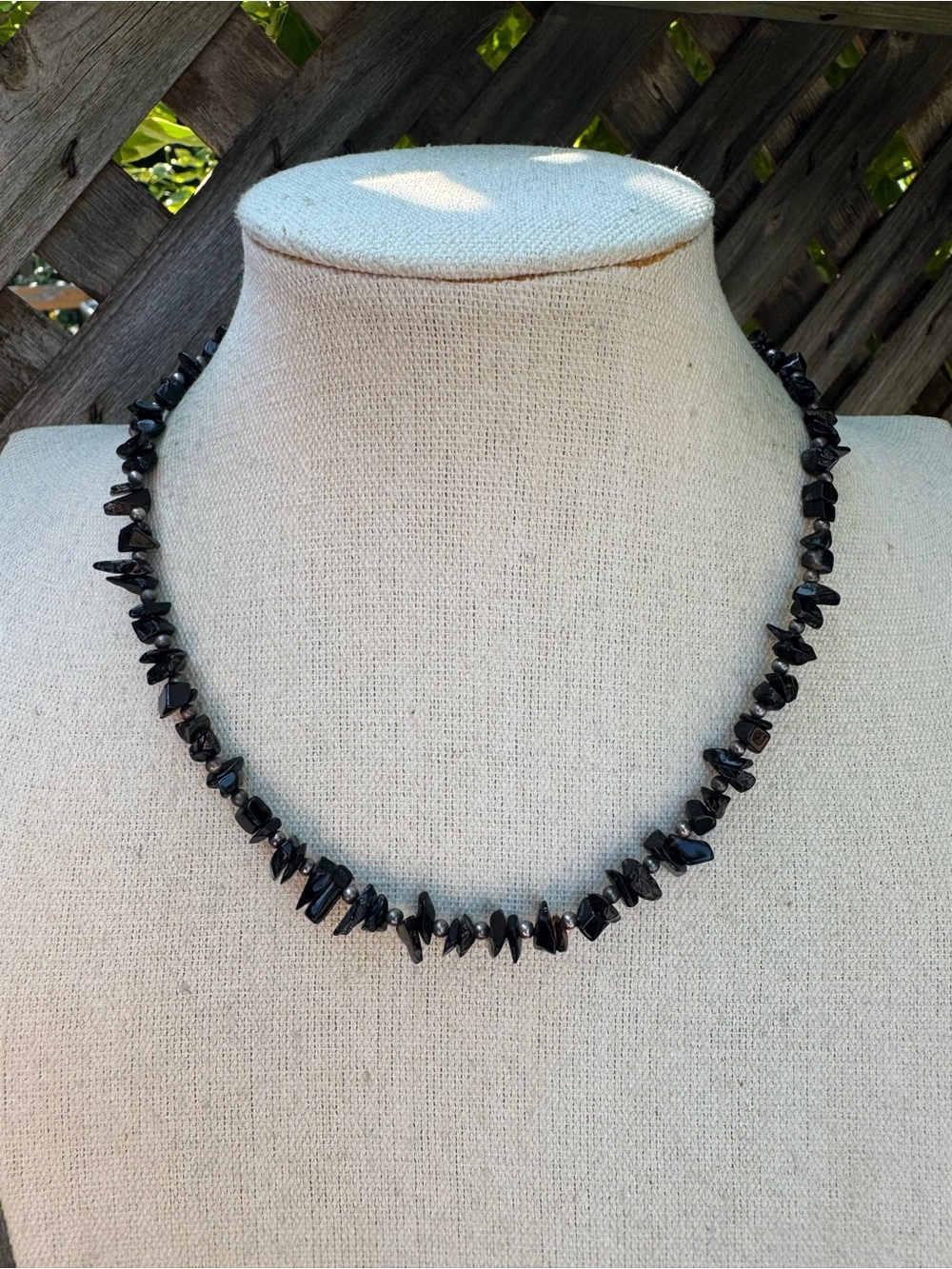 Black Onyx Chip Stone Necklace - Sterling 925 Lobster Clasp 18”